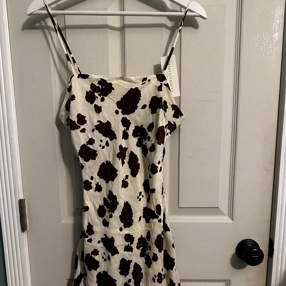 Brown Cow Print Slip Satin Dress